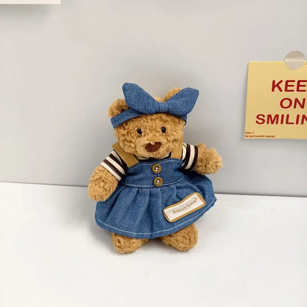 Tiny Bartholomew Bear clothes outfits - Striped Denim Pinafore Dress Outfit